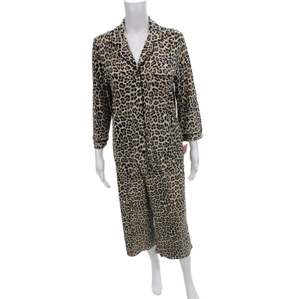 Kate Spade New York Womens Animal Print Pajama Set Beige Black Size Medium